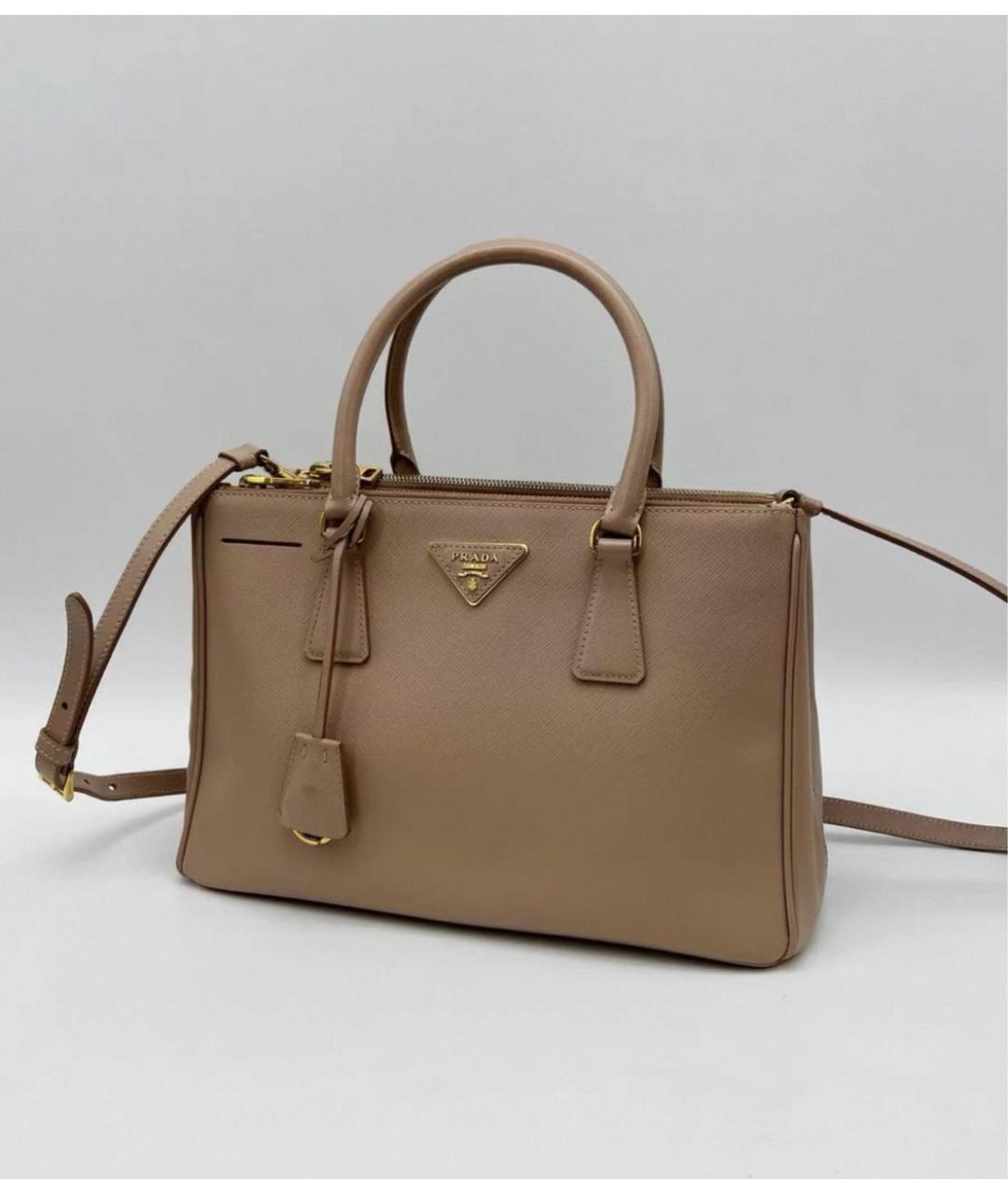 PRADA Бежевая кожаная сумка с короткими ручками, фото 3