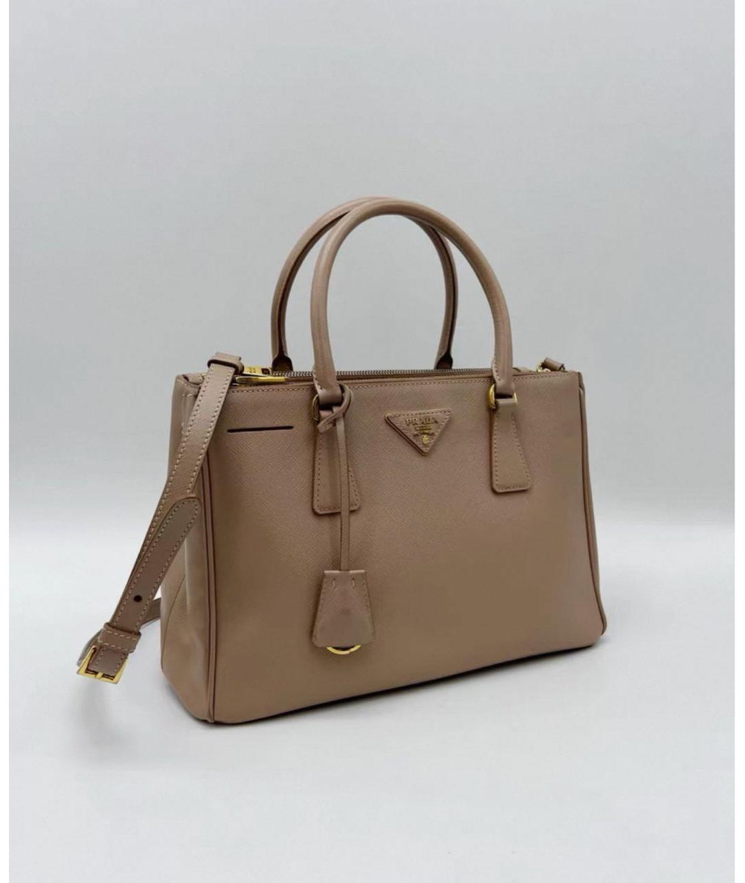 PRADA Бежевая кожаная сумка с короткими ручками, фото 2