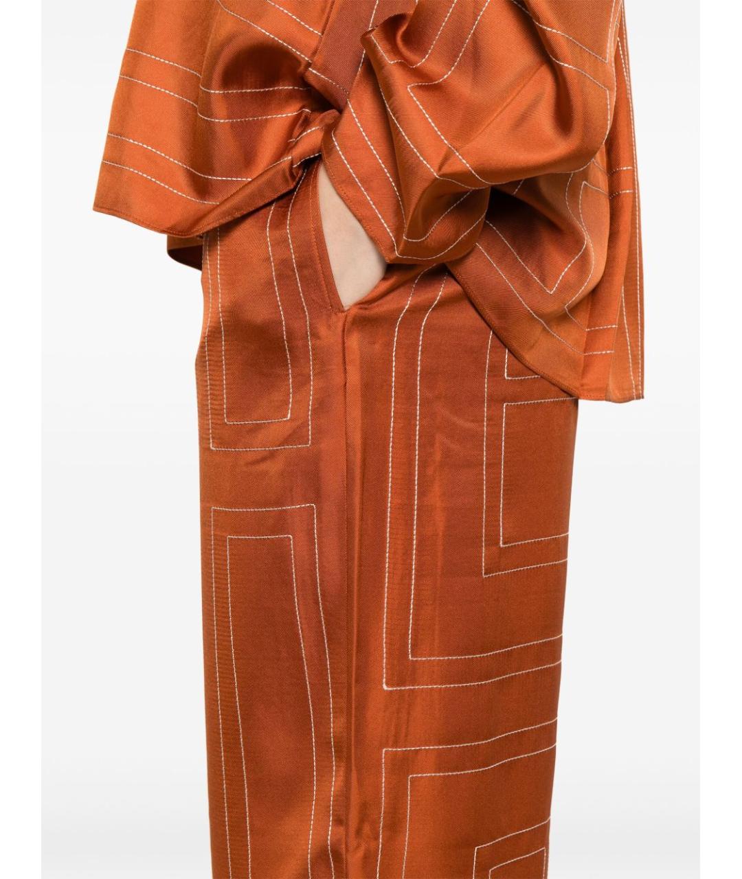 TOTEME Оранжевое шелковые прямые брюки, фото 5