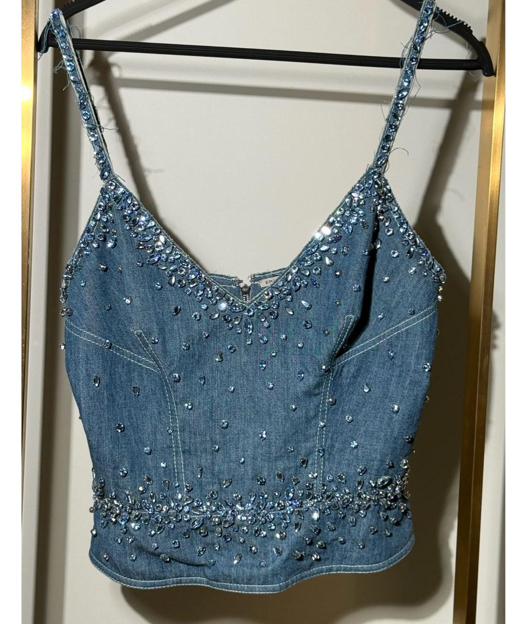 ERMANNO SCERVINO Голубая хлопковая майка, фото 7