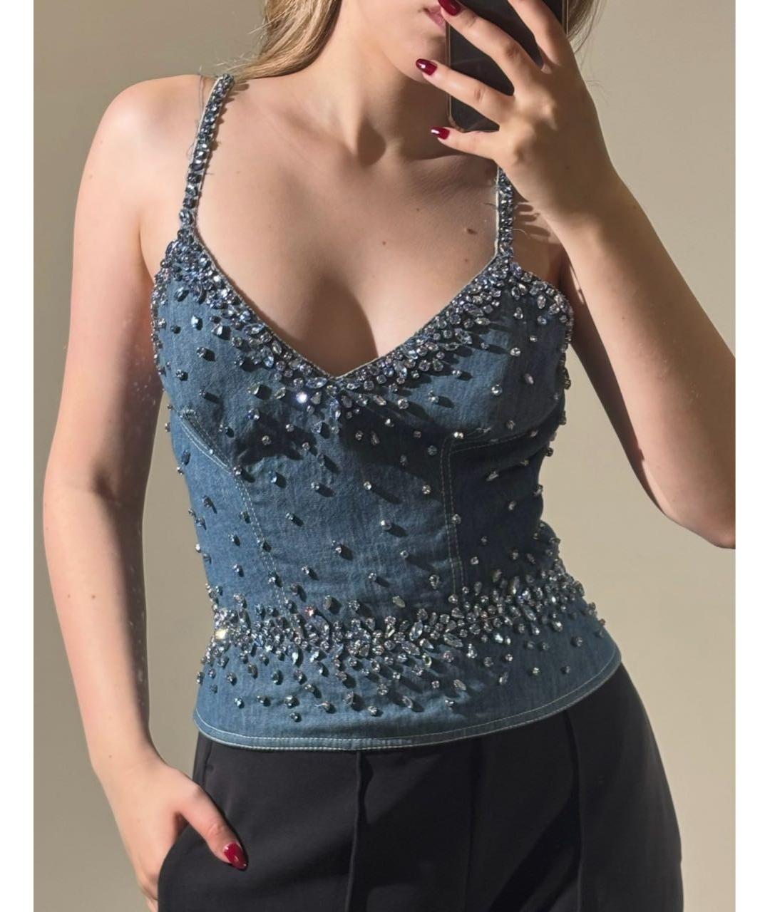 ERMANNO SCERVINO Голубая хлопковая майка, фото 5