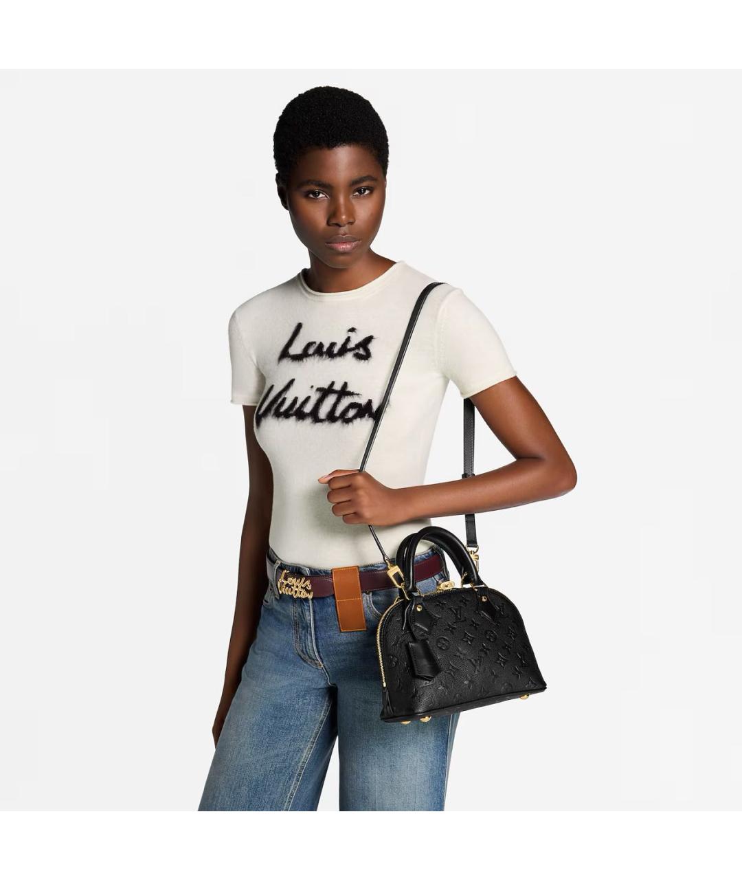 LOUIS VUITTON Черная кожаная сумка с короткими ручками, фото 4