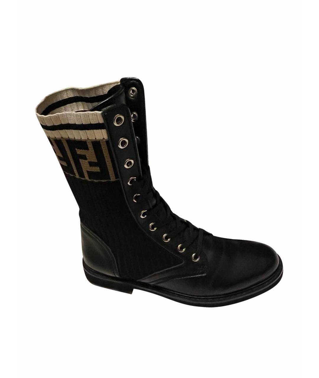 FENDI Черные кожаные ботинки, фото 1