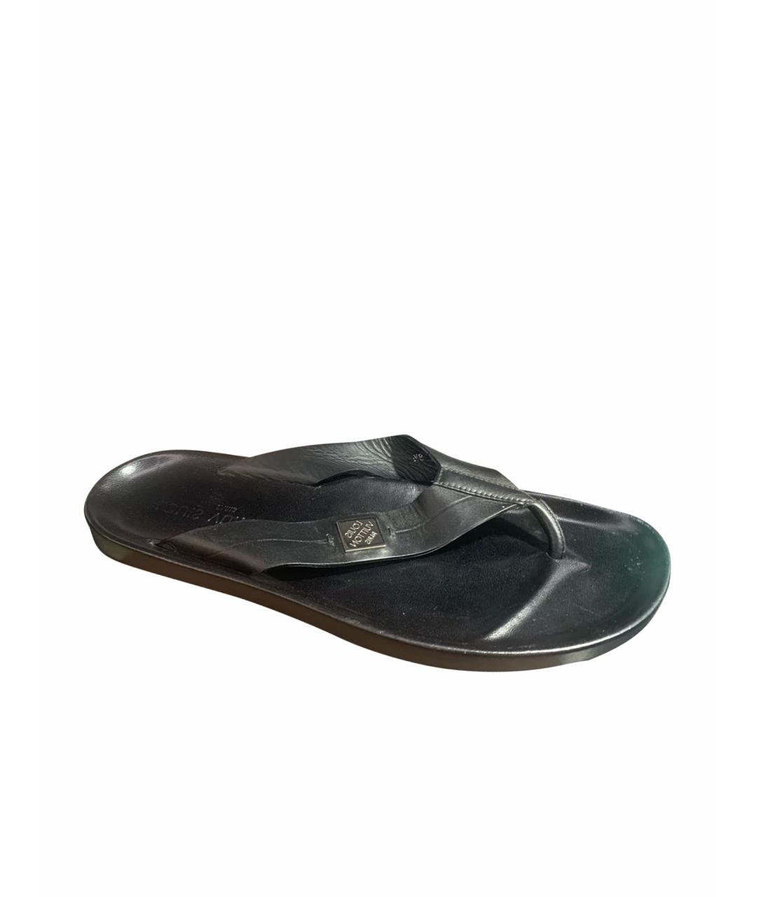 LOUIS VUITTON Черные кожаные шлепанцы, фото 1