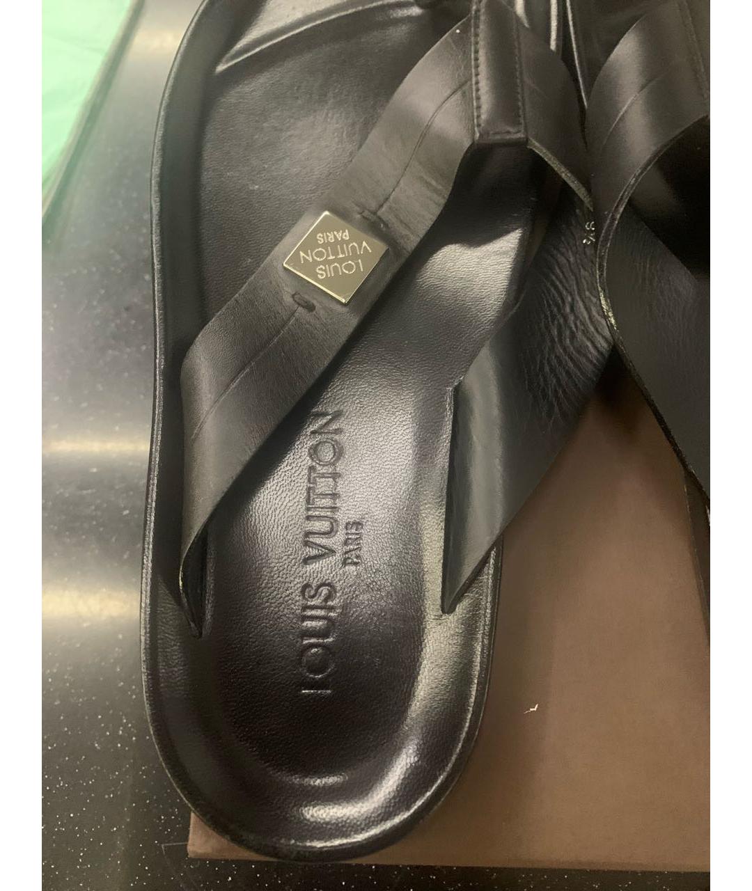 LOUIS VUITTON Черные кожаные шлепанцы, фото 7