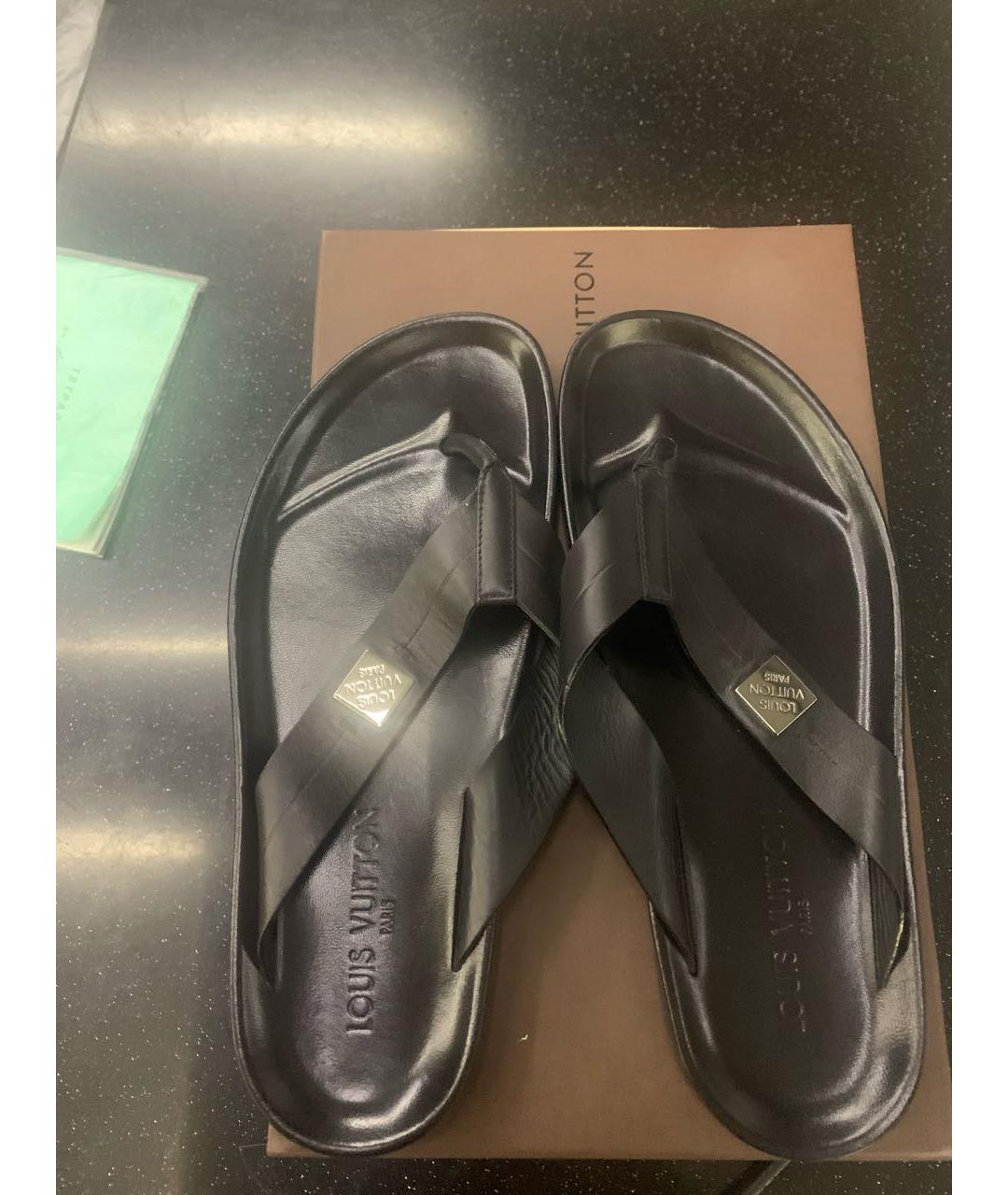 LOUIS VUITTON Черные кожаные шлепанцы, фото 3