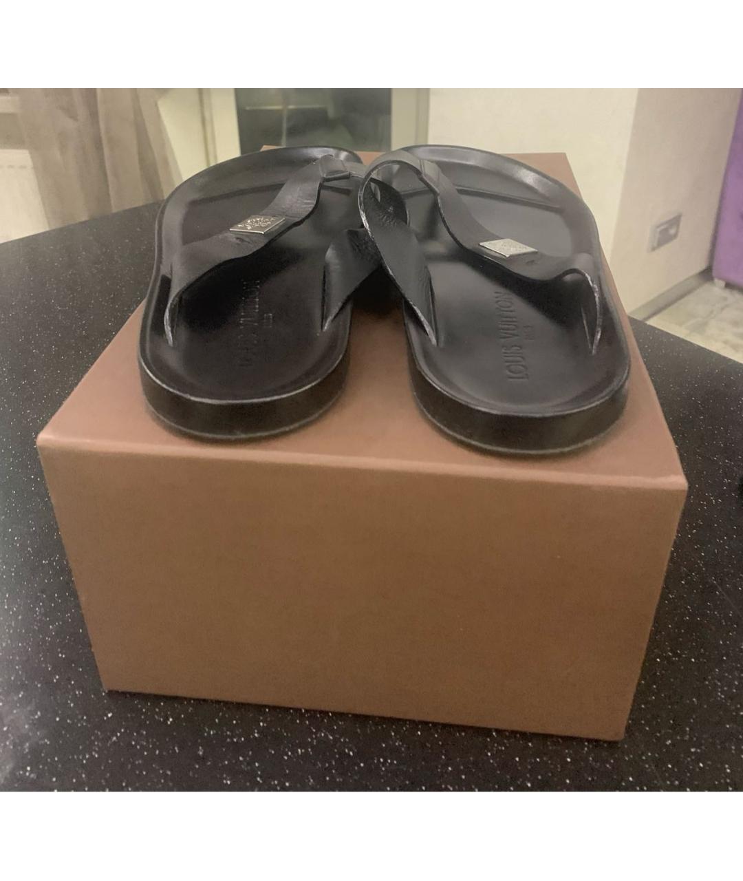 LOUIS VUITTON Черные кожаные шлепанцы, фото 4