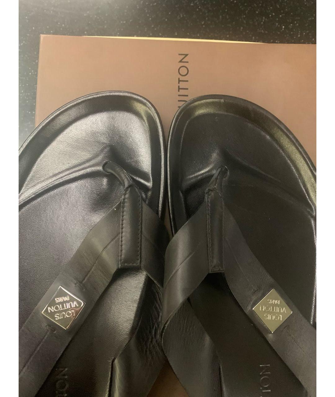 LOUIS VUITTON Черные кожаные шлепанцы, фото 5