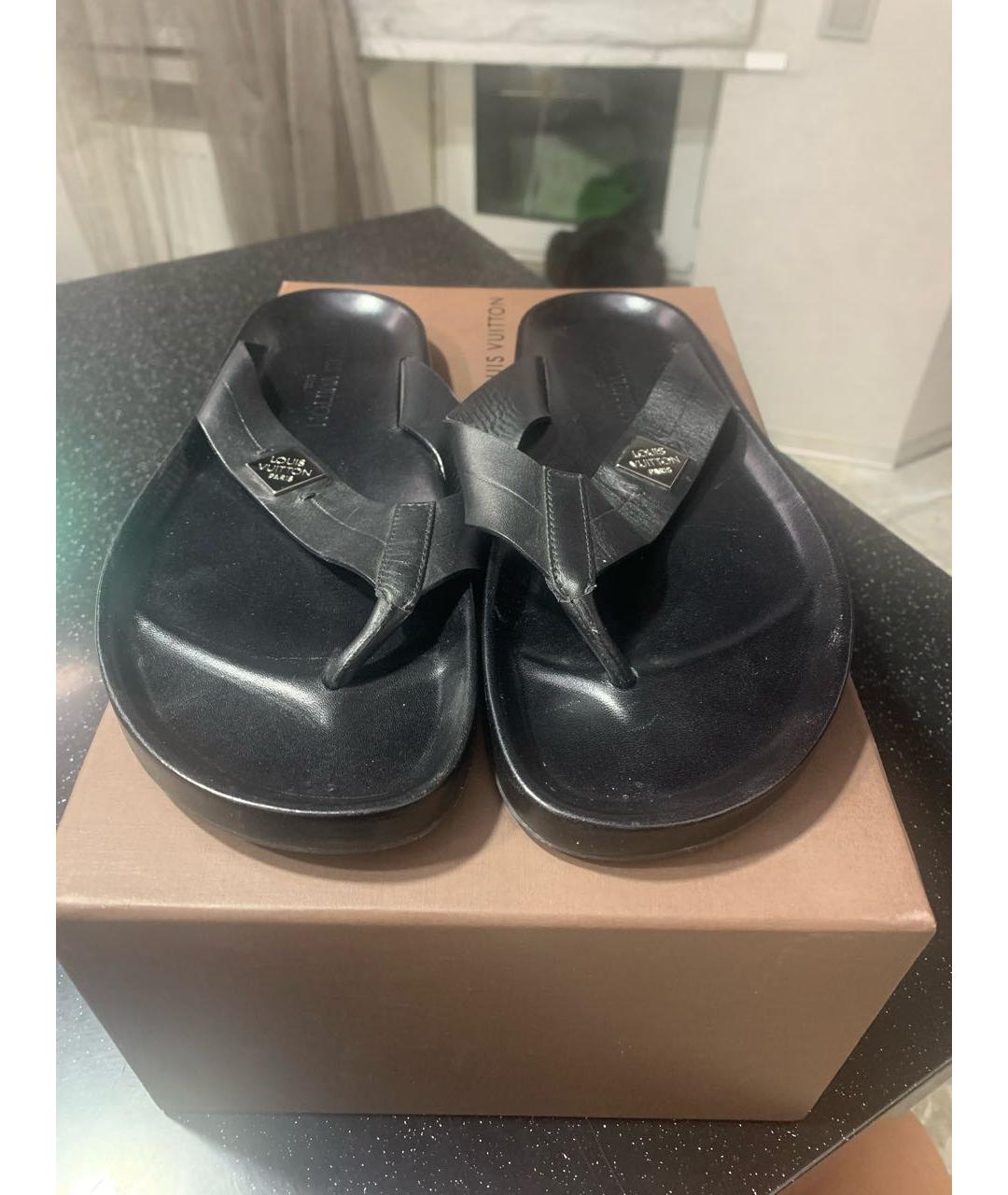 LOUIS VUITTON Черные кожаные шлепанцы, фото 2