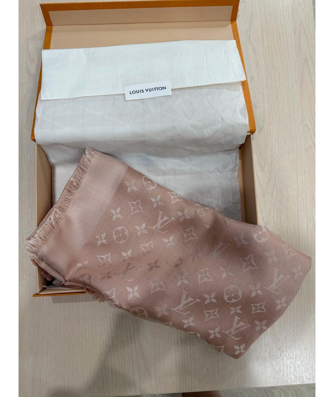 LOUIS VUITTON Розовый шелковый платок, фото 3