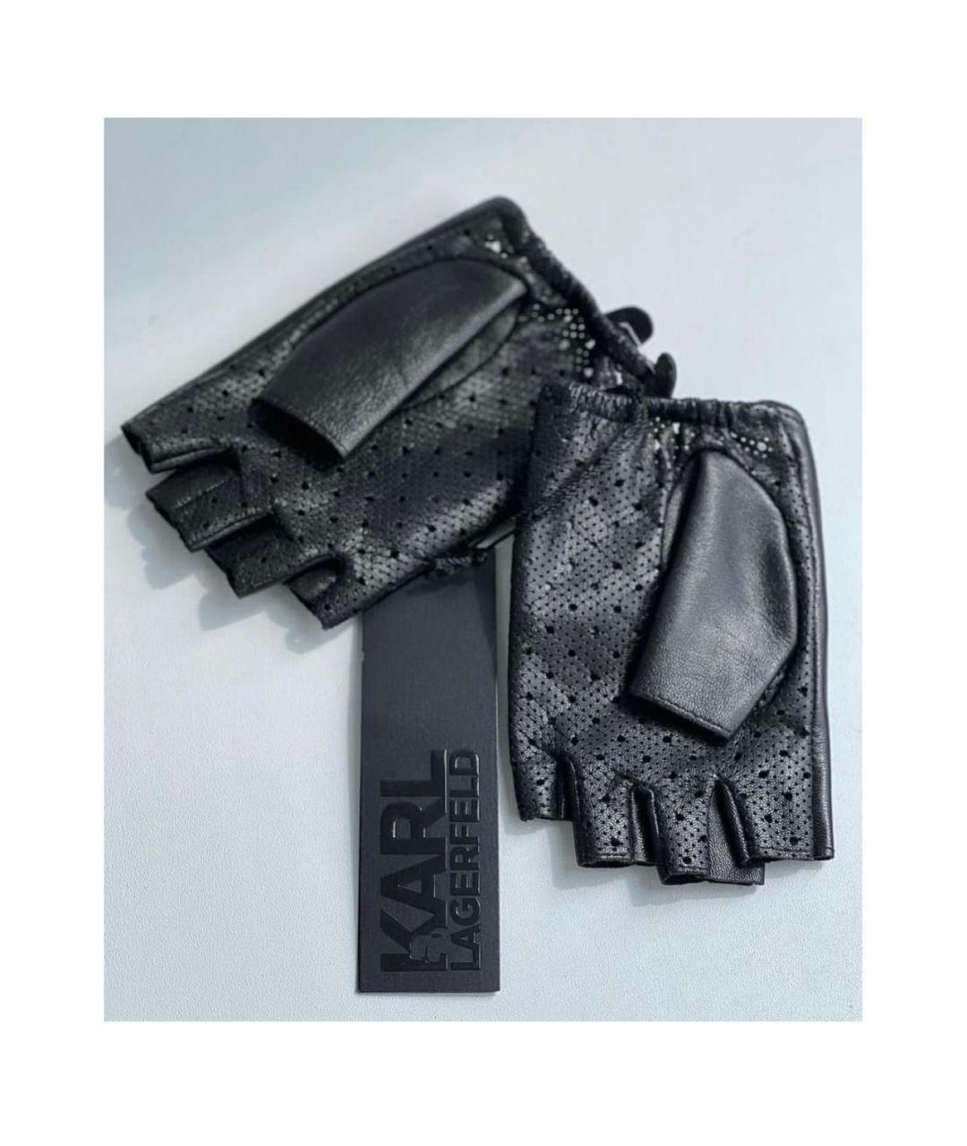 KARL LAGERFELD Черные кожаные перчатки, фото 2