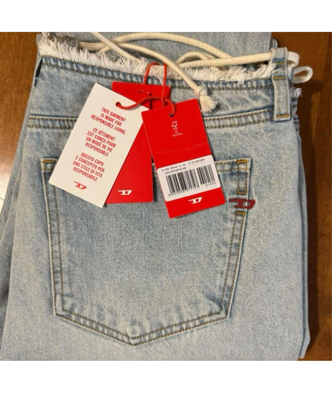 DIESEL Голубые хлопковые прямые джинсы, фото 4