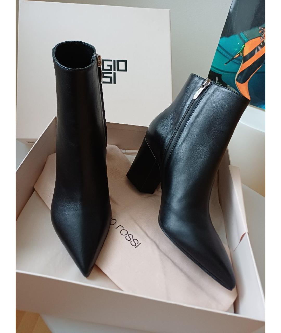 SERGIO ROSSI Черные кожаные ботильоны, фото 3