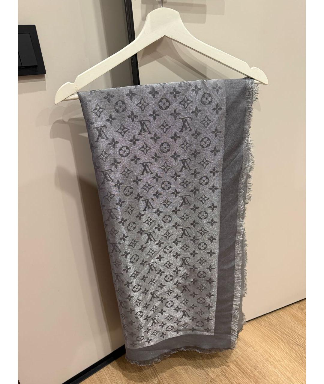 LOUIS VUITTON Серый шелковый платок, фото 4