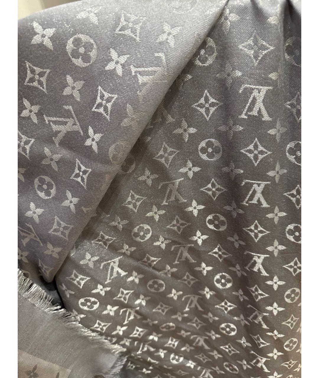 LOUIS VUITTON Серый шелковый платок, фото 3
