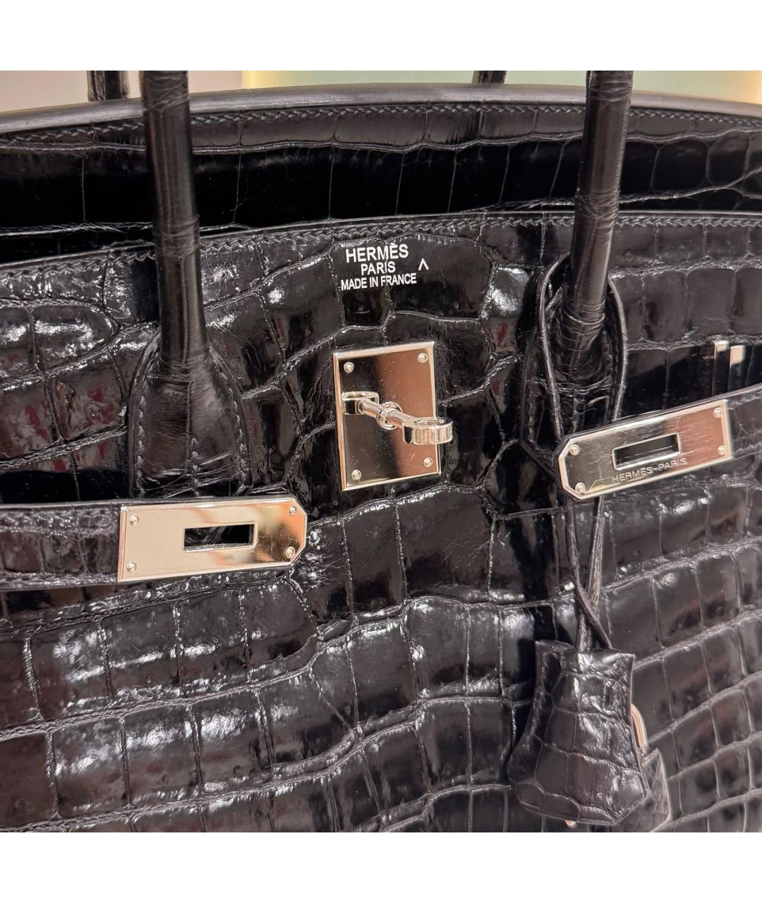 HERMES Черная сумка с короткими ручками из экзотической кожи, фото 4