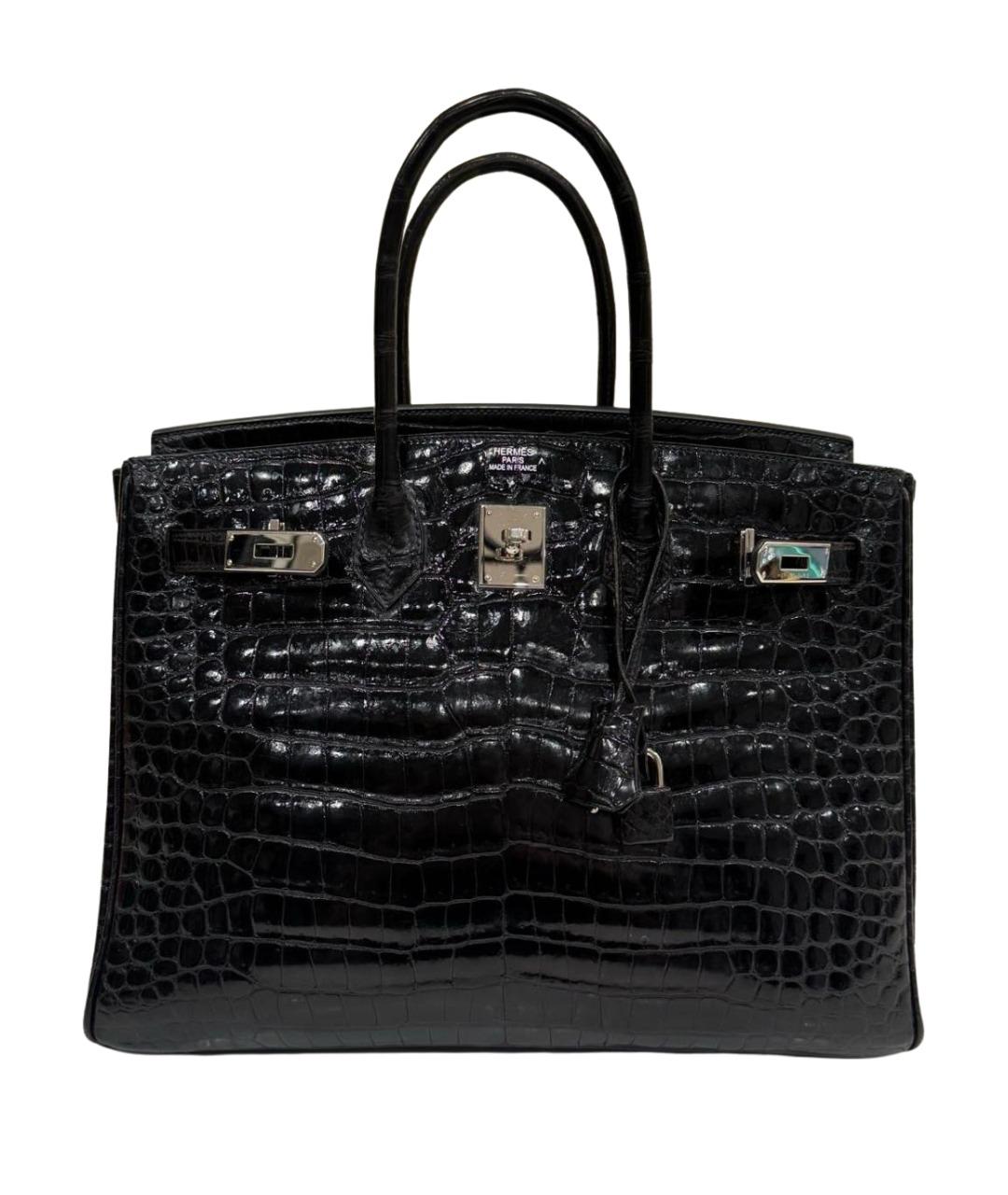 HERMES Черная сумка с короткими ручками из экзотической кожи, фото 1