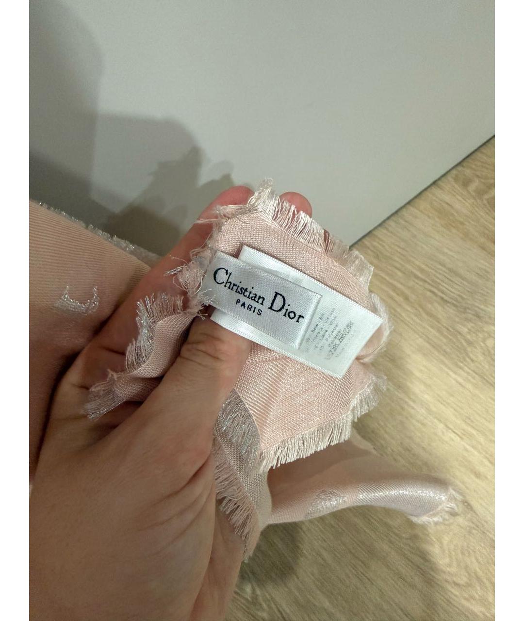 CHRISTIAN DIOR Розовый шелковый шарф, фото 3