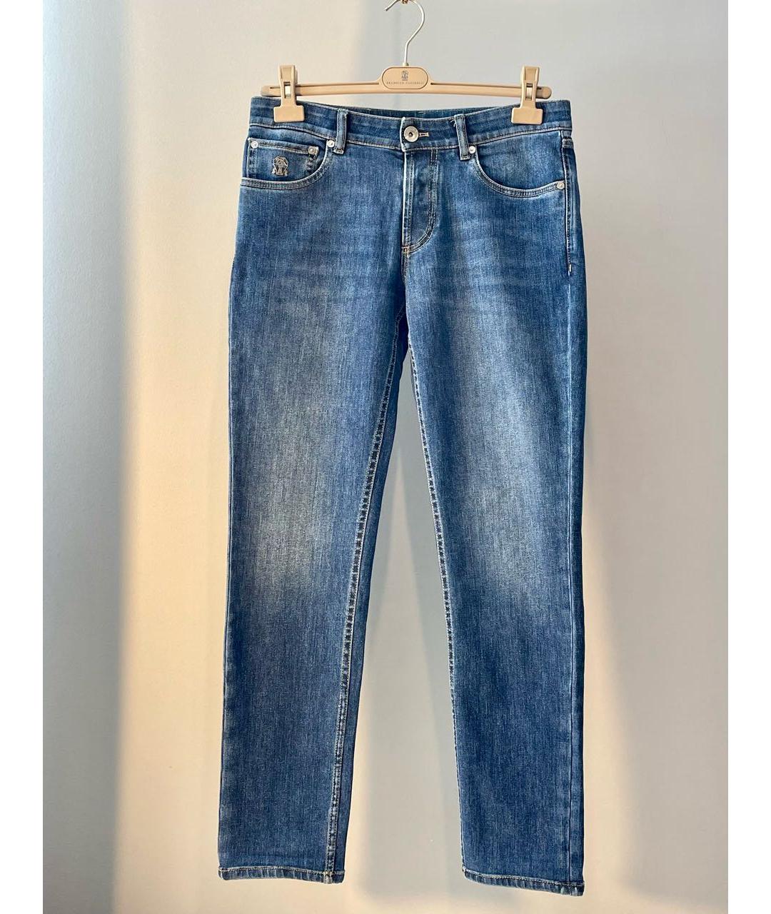 BRUNELLO CUCINELLI Синие хлопковые прямые джинсы, фото 6