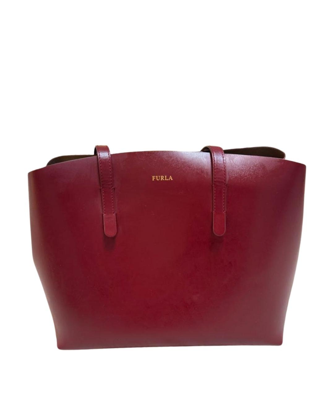 FURLA Бордовая кожаная сумка с короткими ручками, фото 1