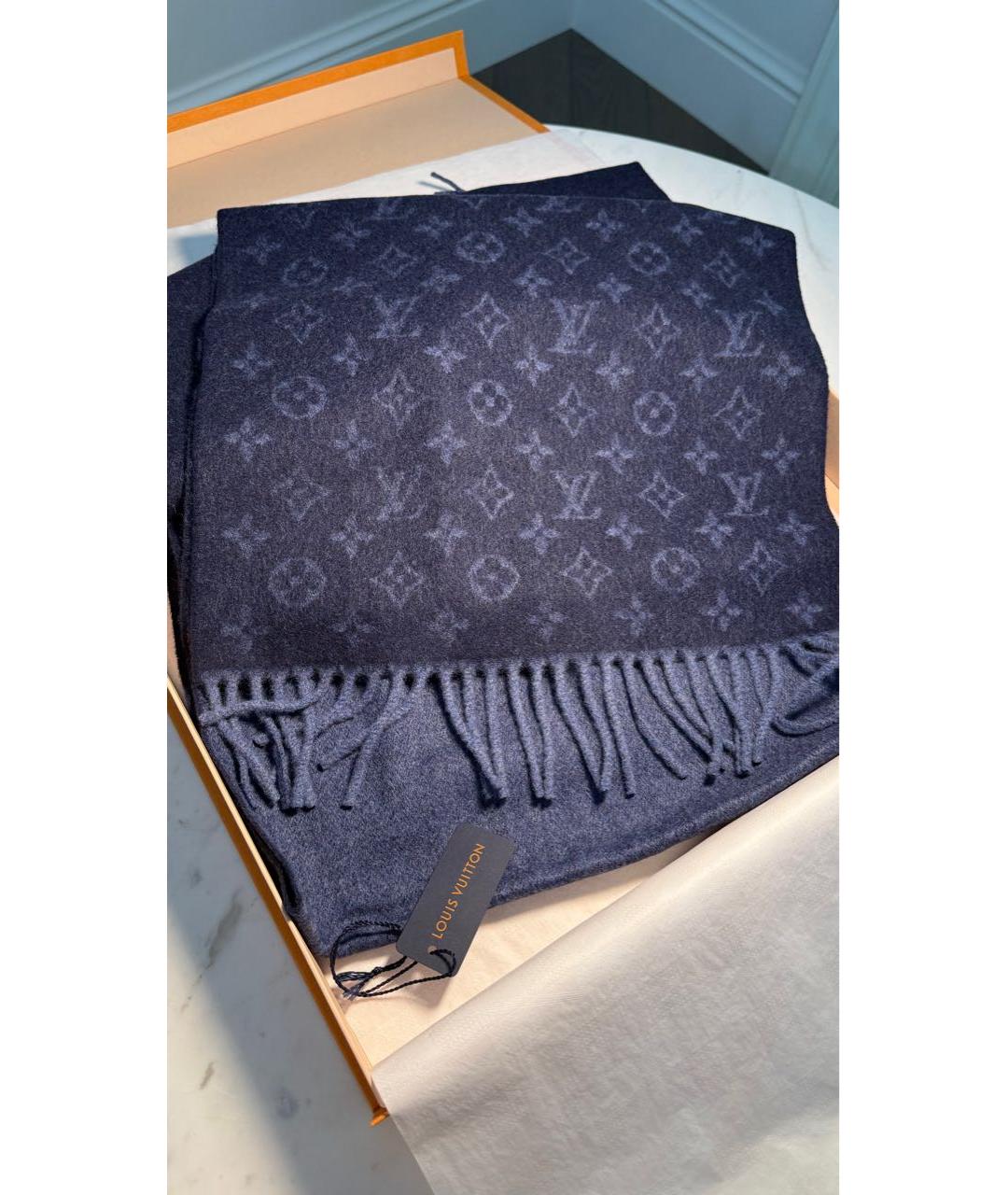 LOUIS VUITTON Темно-синий кашемировый шарф, фото 8