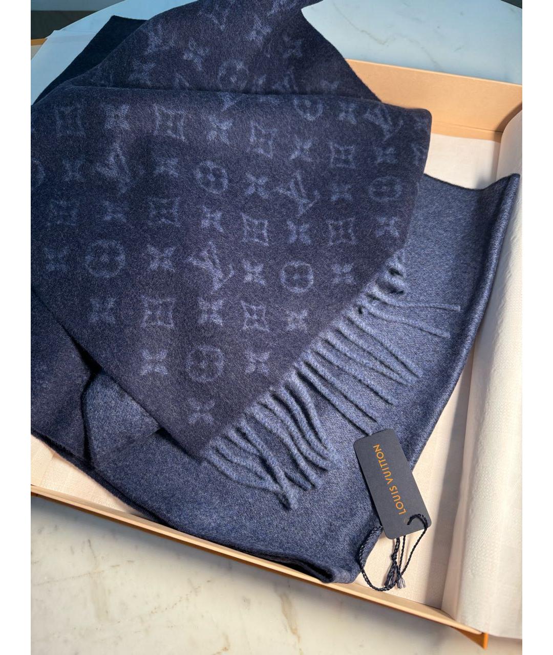 LOUIS VUITTON Темно-синий кашемировый шарф, фото 5
