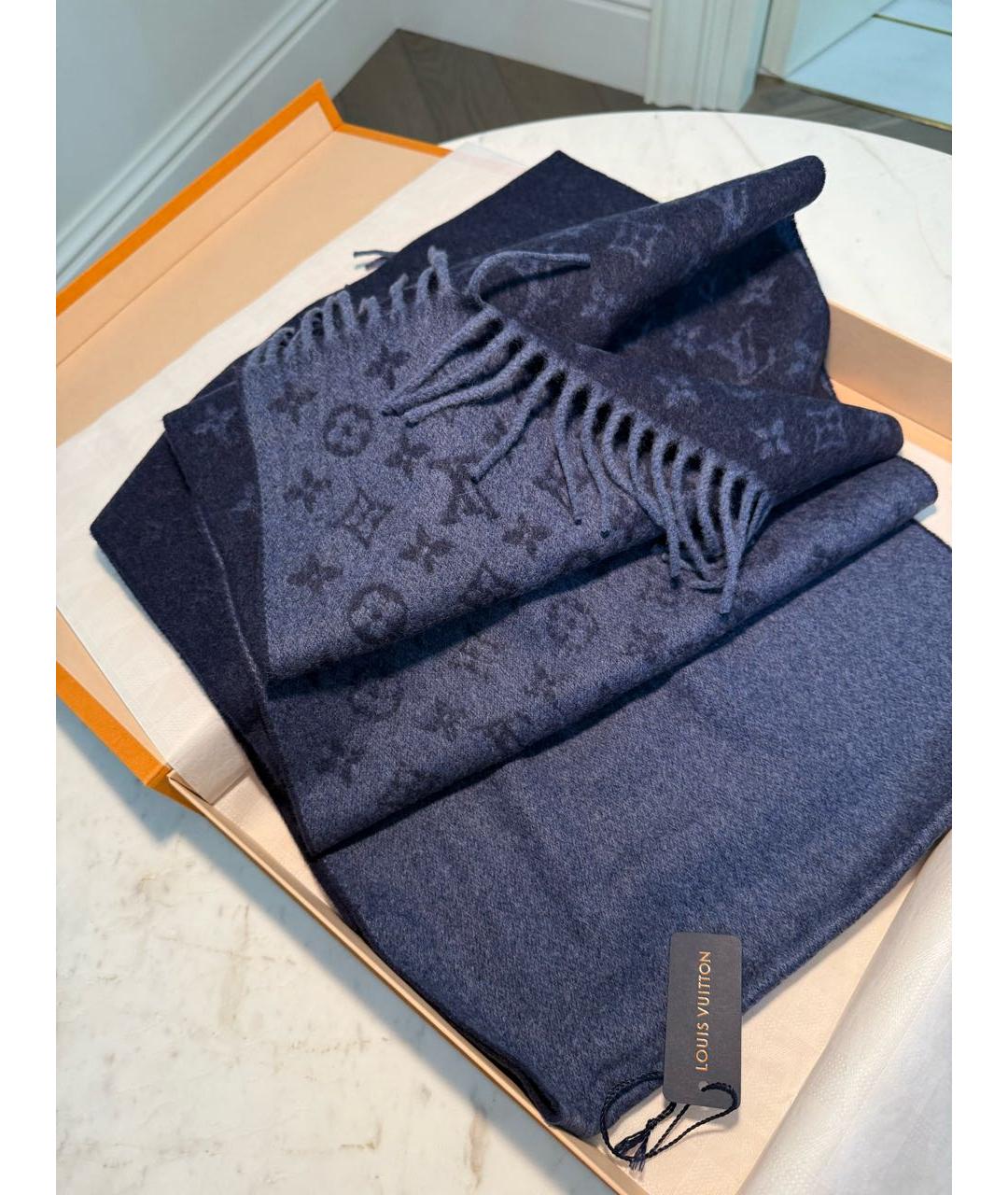 LOUIS VUITTON Темно-синий кашемировый шарф, фото 6