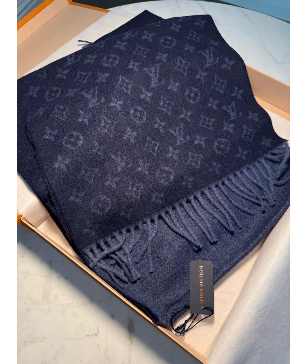 LOUIS VUITTON Темно-синий кашемировый шарф, фото 7