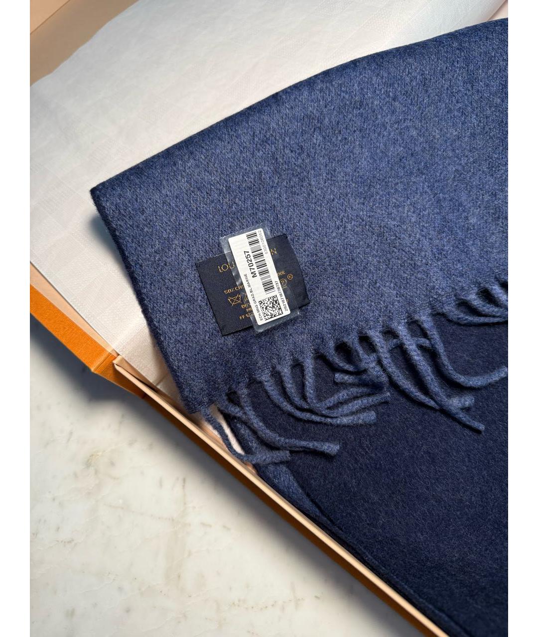 LOUIS VUITTON Темно-синий кашемировый шарф, фото 4