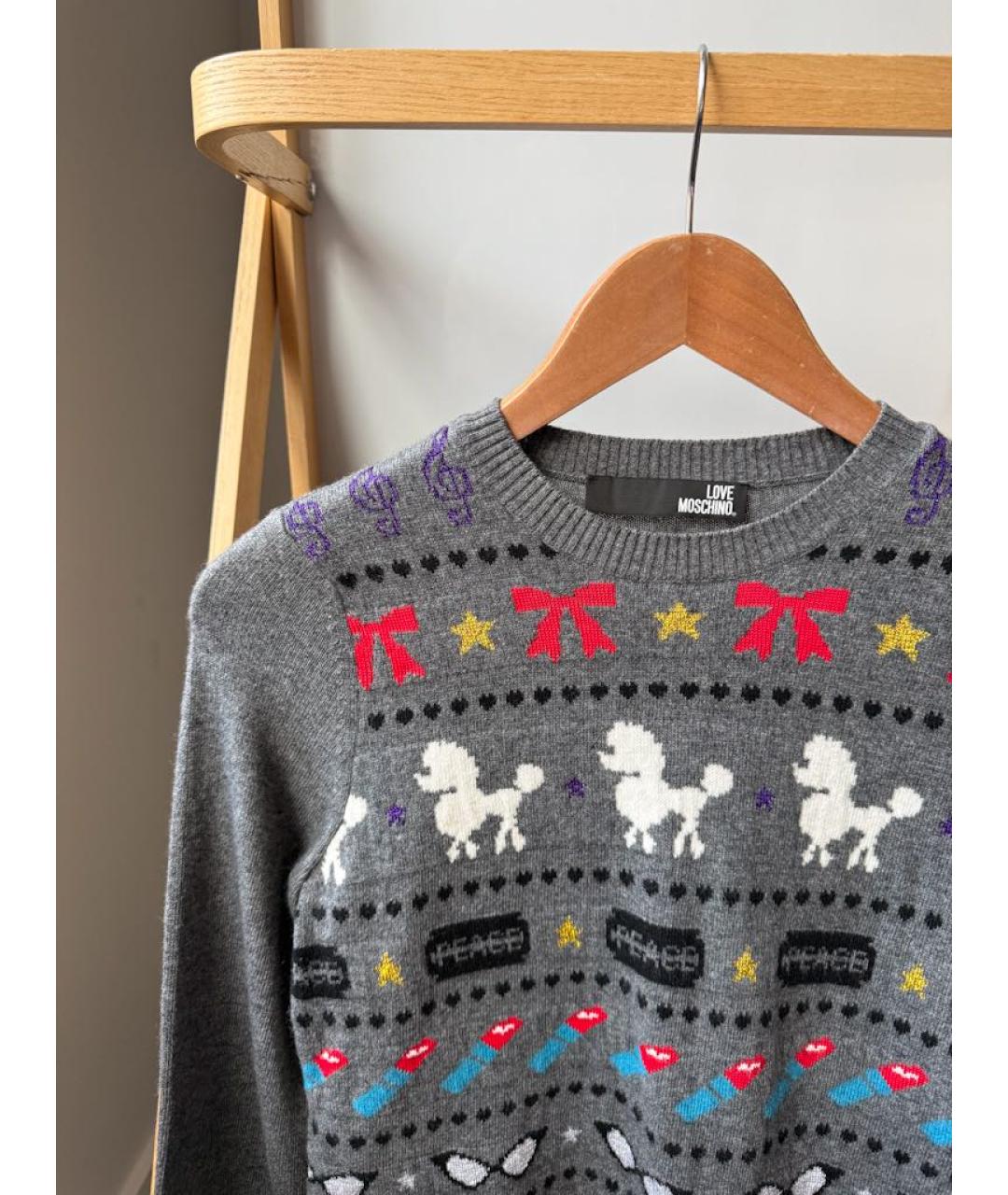 LOVE MOSCHINO Серый шерстяной джемпер / свитер, фото 3