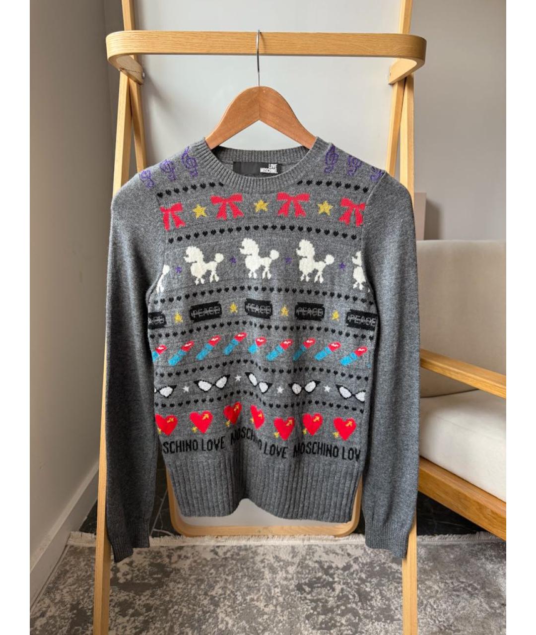 LOVE MOSCHINO Серый шерстяной джемпер / свитер, фото 6