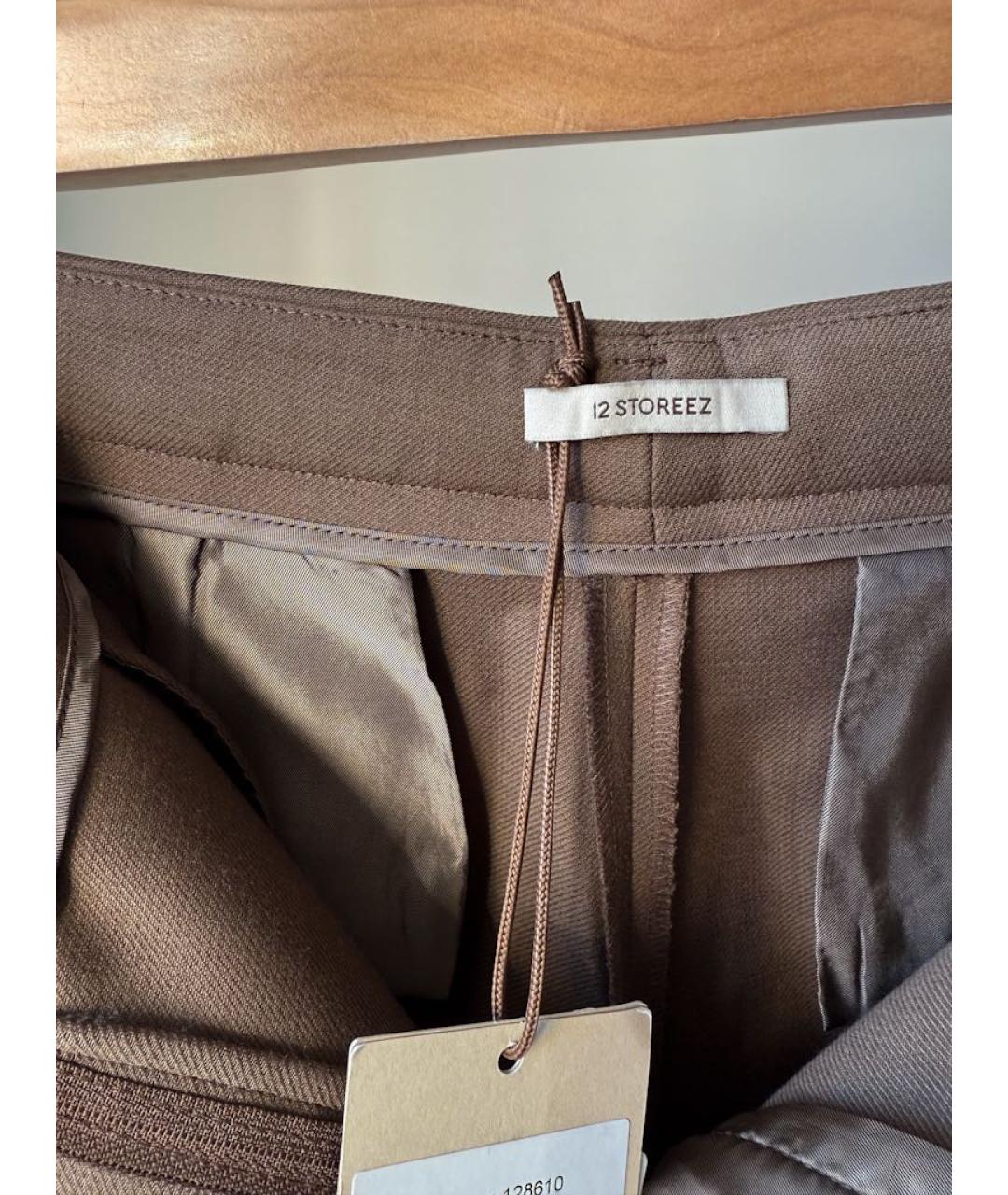 12 STOREEZ Коричневые шерстяные прямые брюки, фото 3