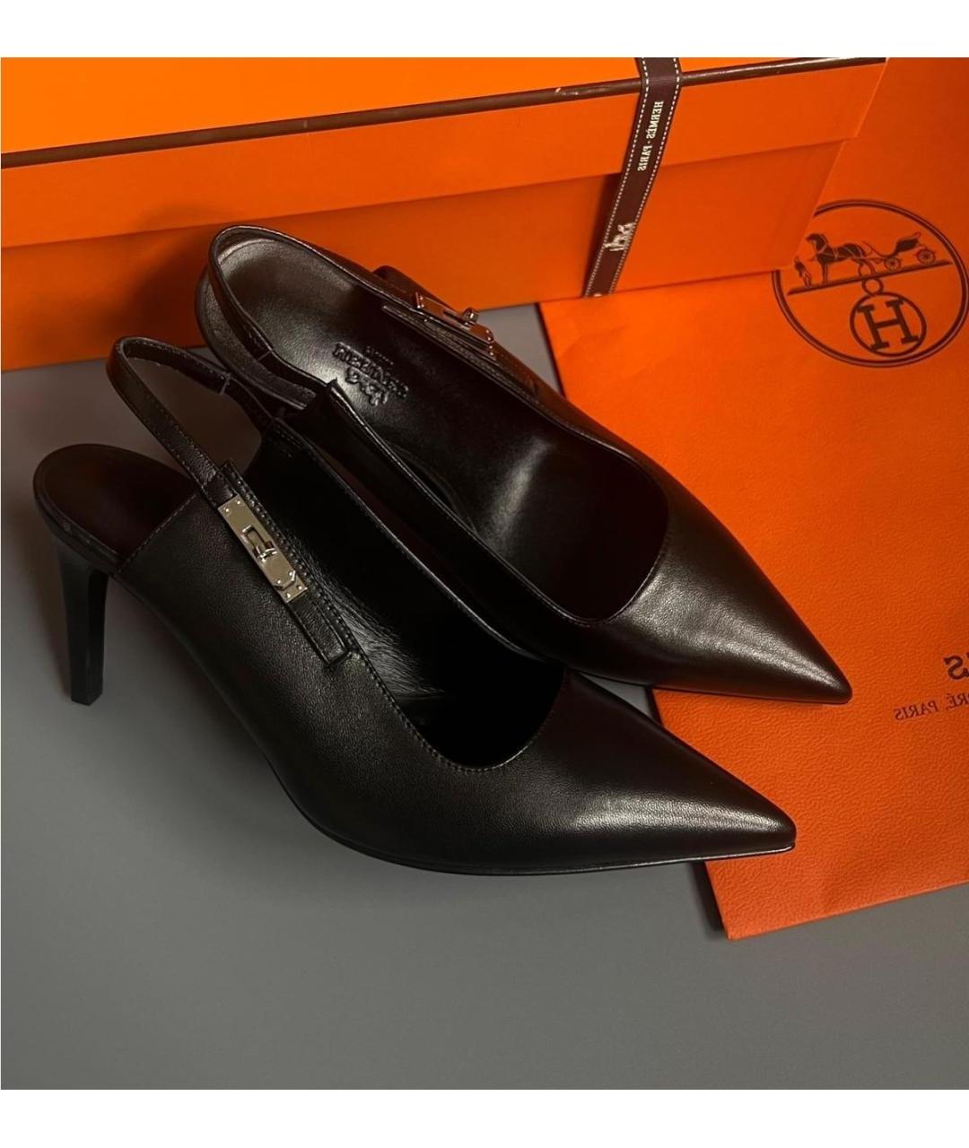 HERMES Черные кожаные туфли, фото 4