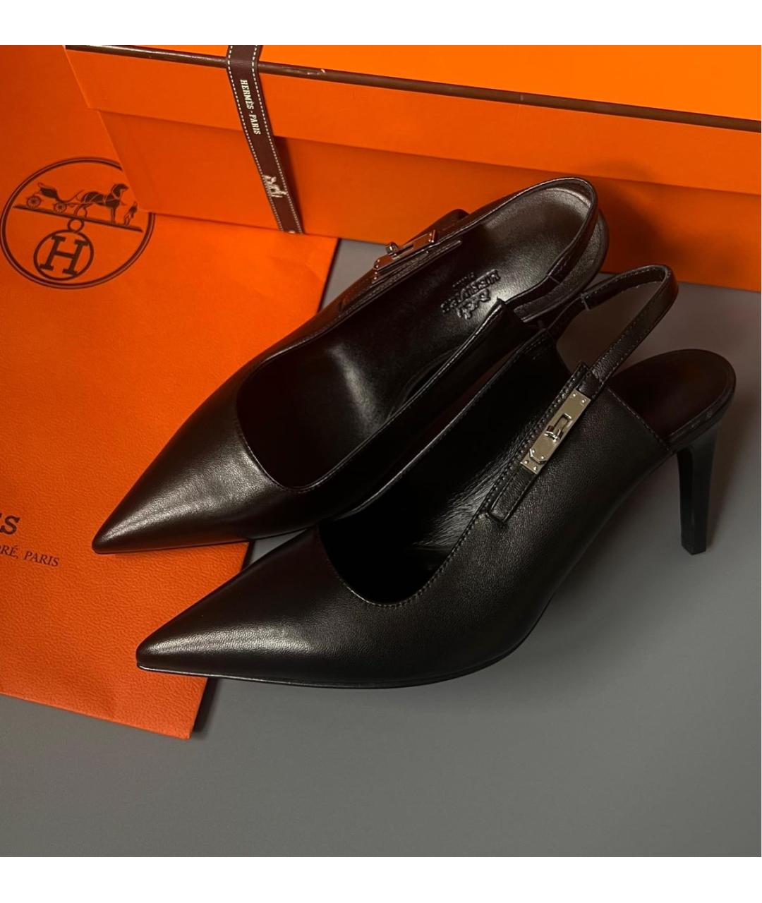 HERMES Черные кожаные туфли, фото 3