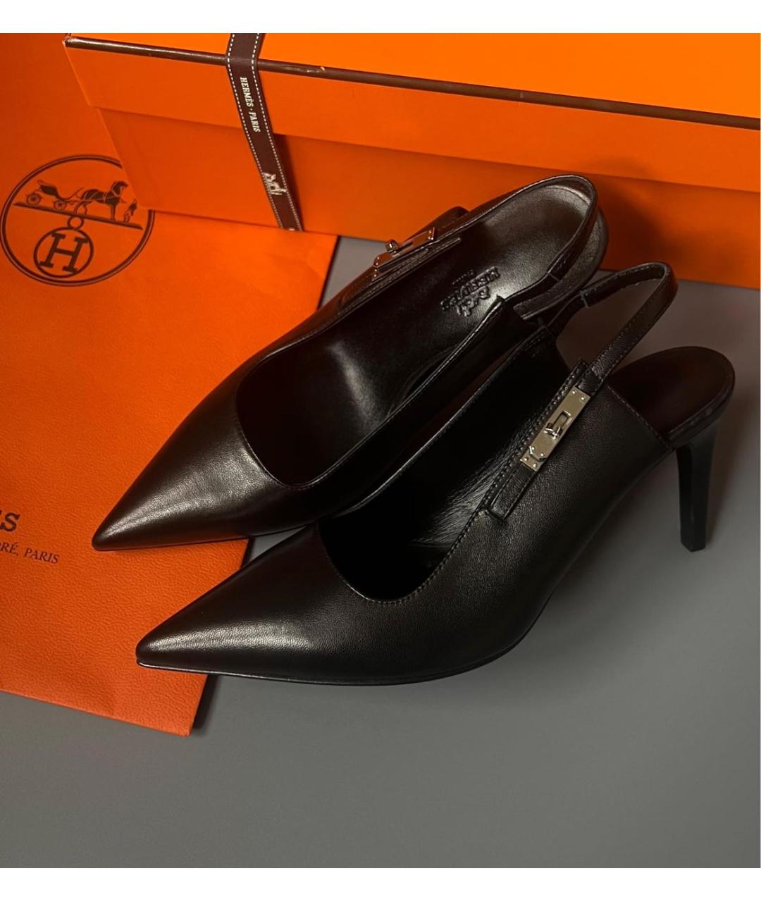 HERMES Черные кожаные туфли, фото 2