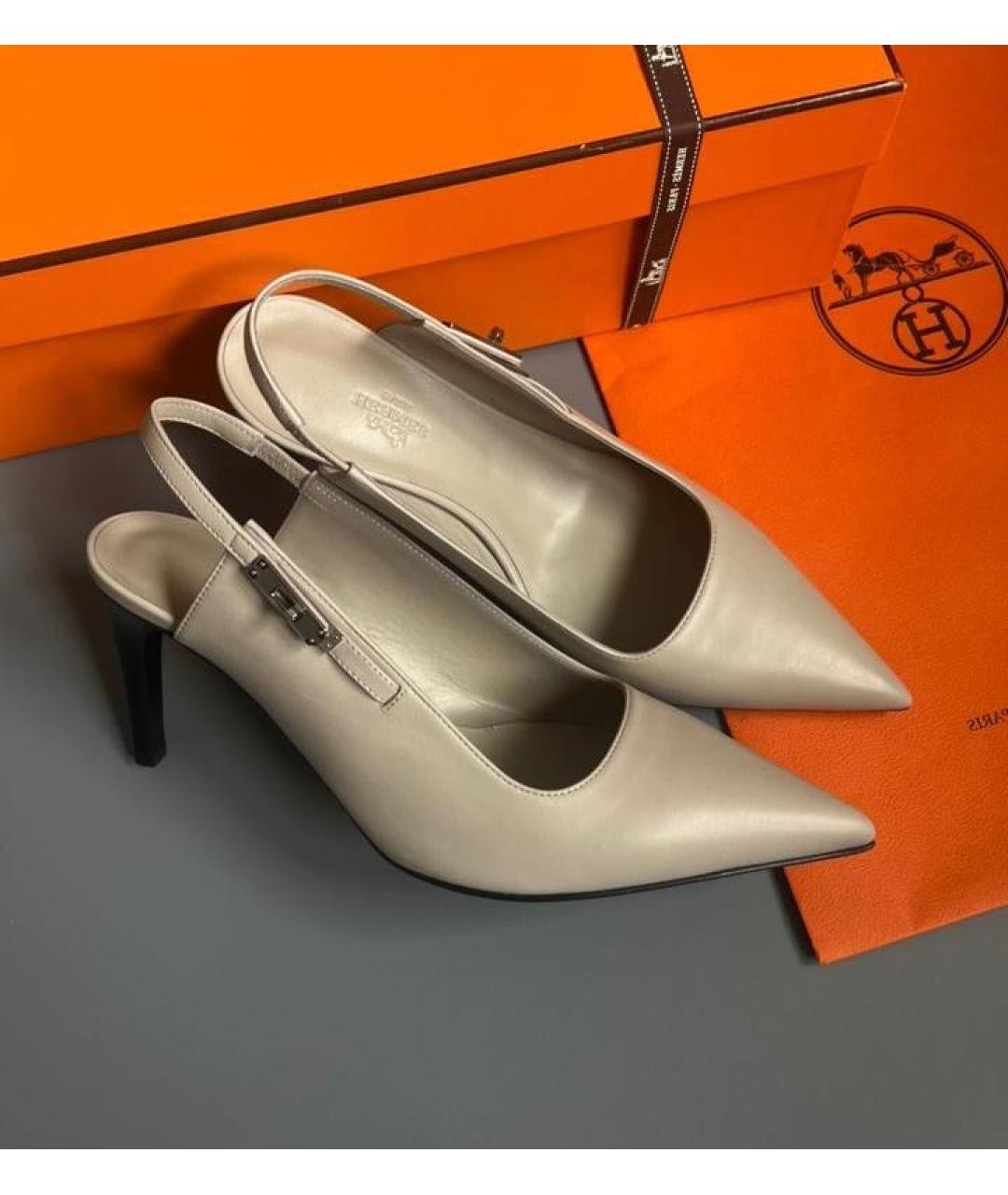 HERMES Бежевые кожаные туфли, фото 4