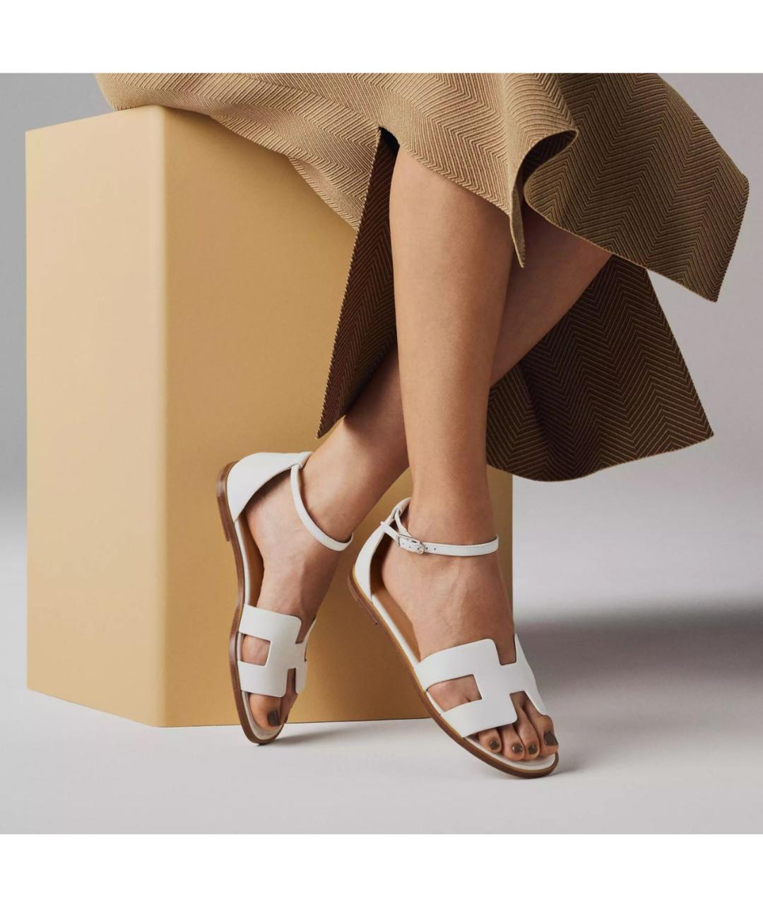 HERMES Белые кожаные сандалии, фото 3