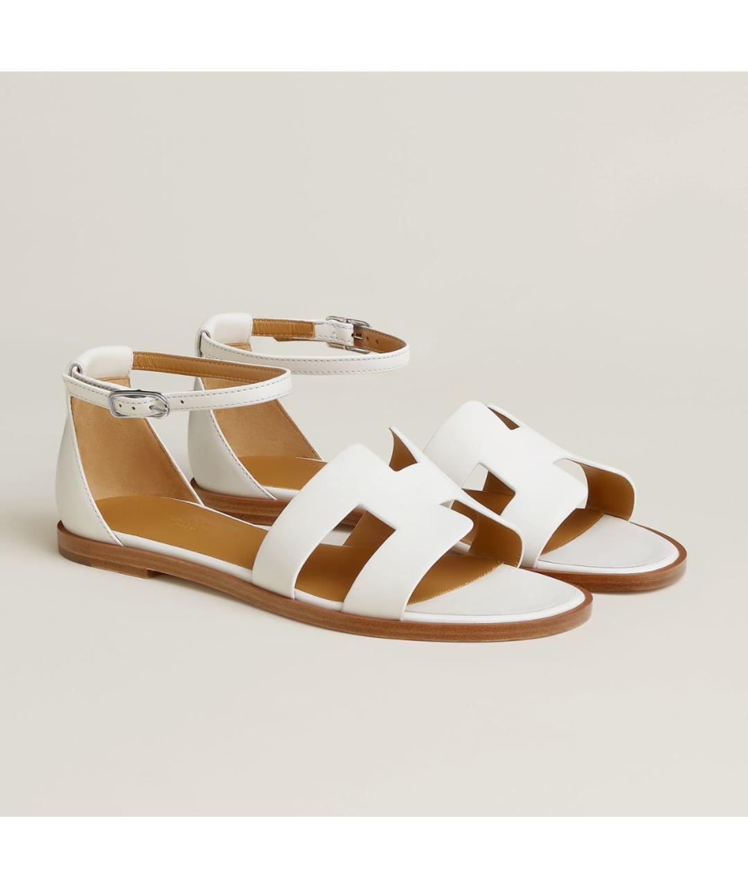 HERMES Белые кожаные сандалии, фото 4