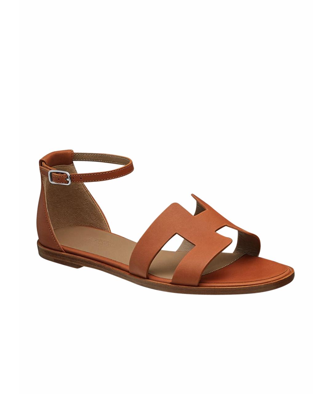 HERMES Коричневые кожаные сандалии, фото 1