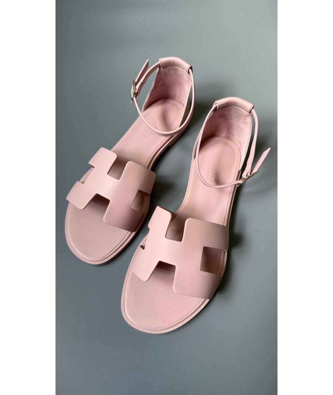 HERMES Розовые кожаные сандалии, фото 2