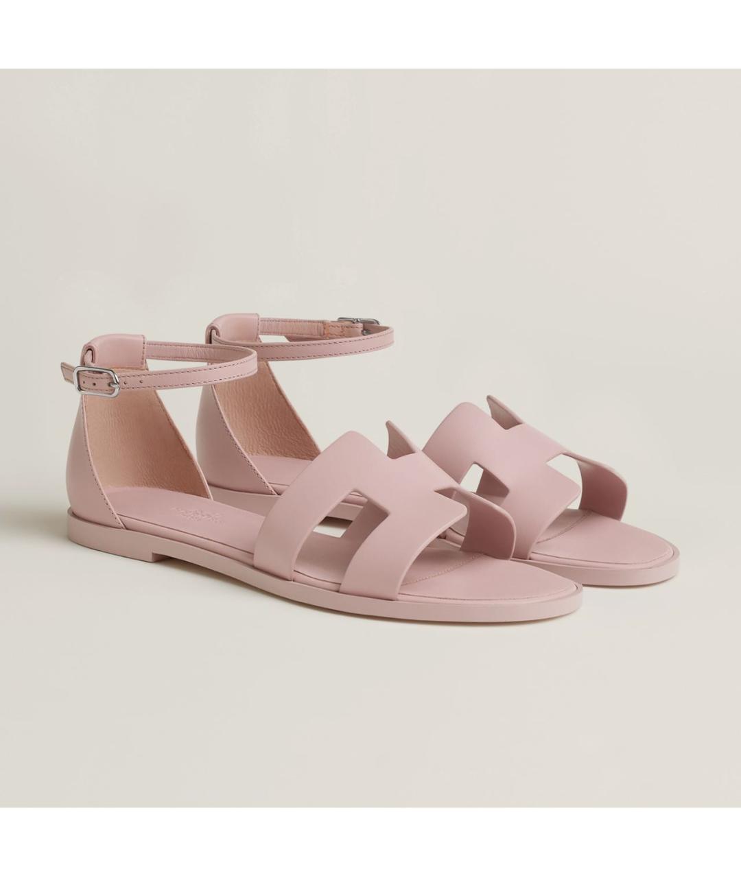 HERMES Розовые кожаные сандалии, фото 4