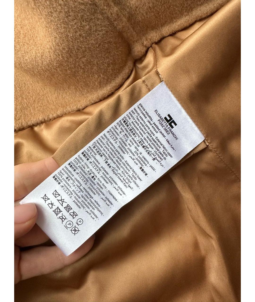 ELISABETTA FRANCHI Горчичное полиэстеровое пальто, фото 6