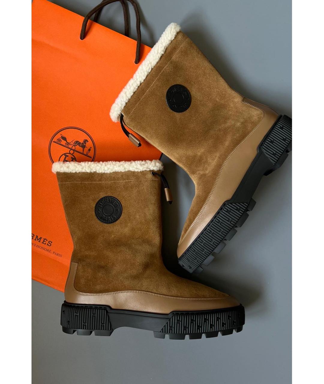 HERMES Коричневые замшевые сапоги, фото 2