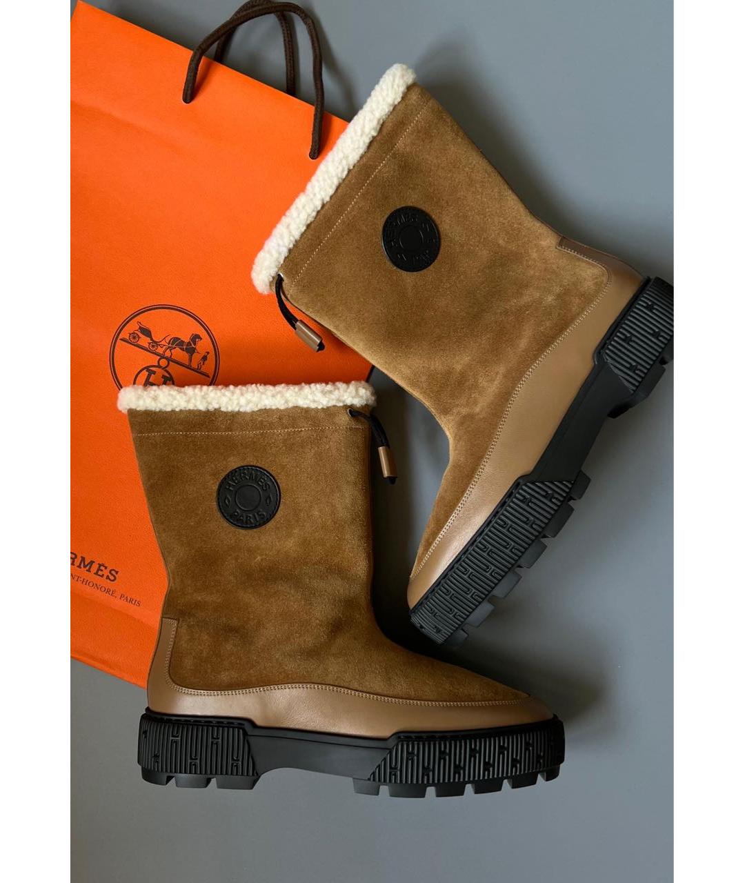 HERMES Коричневые замшевые сапоги, фото 3