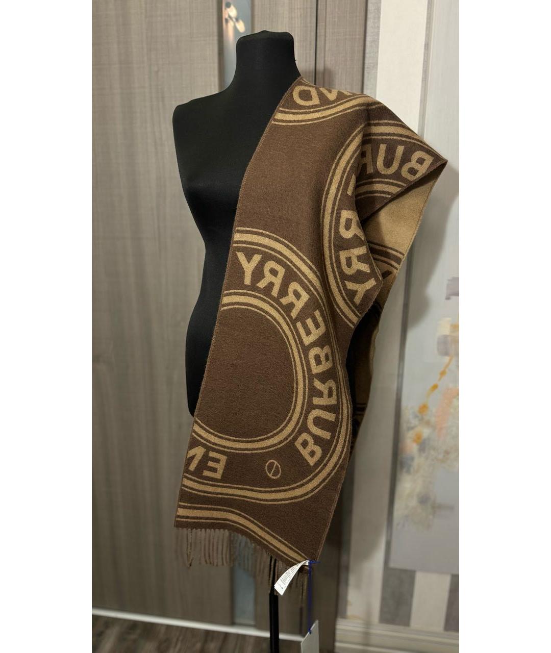 BURBERRY Коричневый шерстяной шарф, фото 6