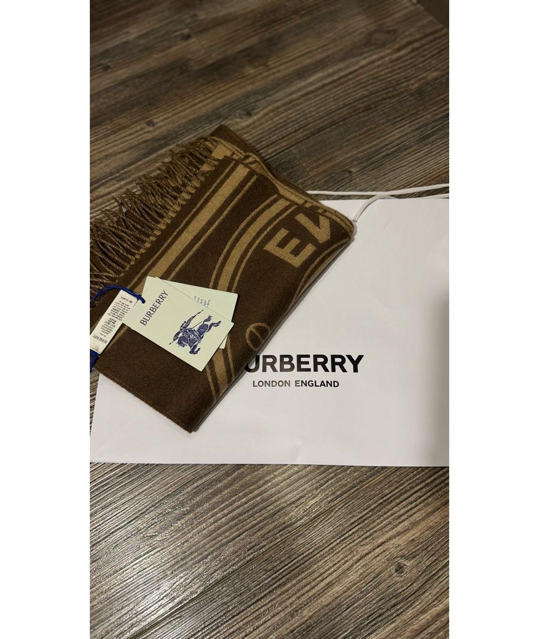 BURBERRY Коричневый шерстяной шарф, фото 4
