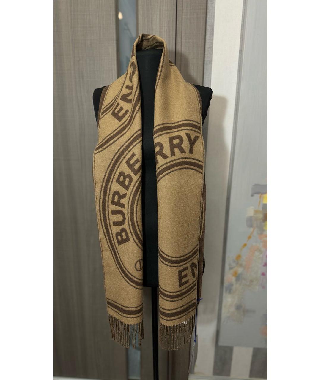 BURBERRY Коричневый шерстяной шарф, фото 9