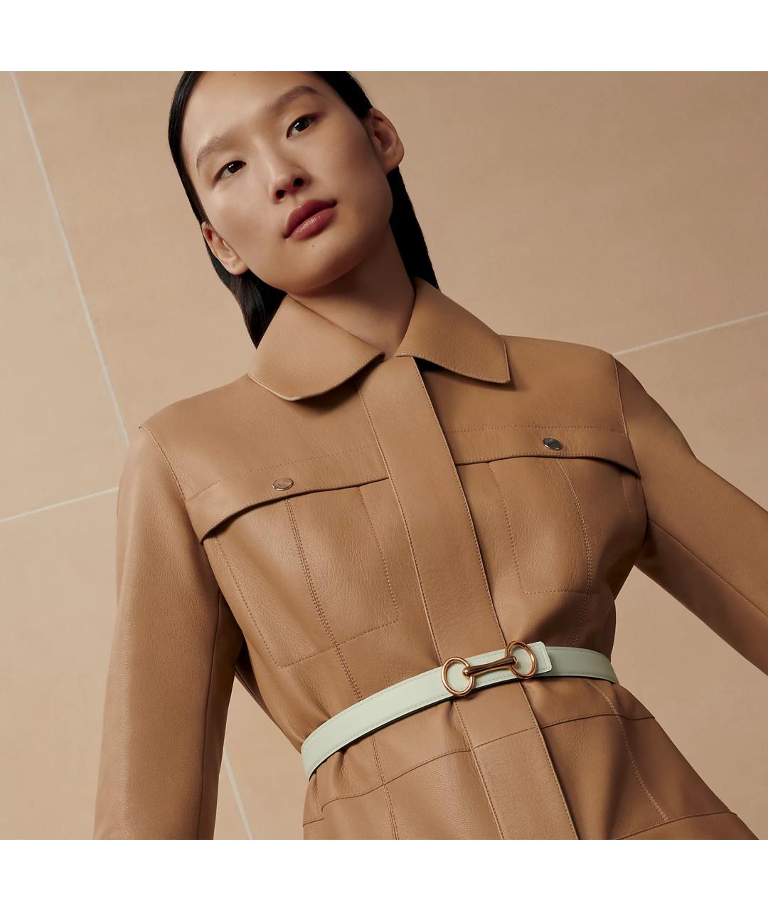 HERMES Золотой кожаный ремень, фото 3