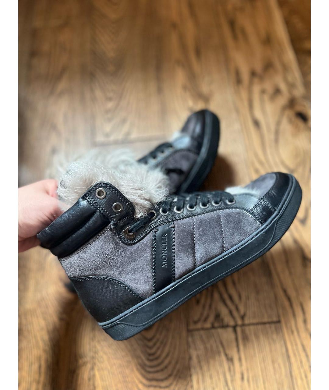 MONCLER Антрацитовые замшевые ботинки, фото 4