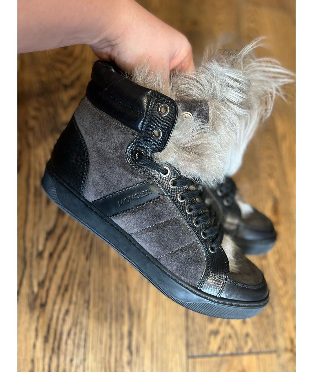 MONCLER Антрацитовые замшевые ботинки, фото 2